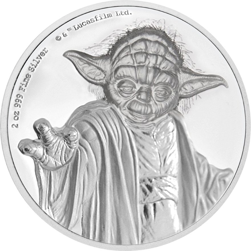 Front of the Silver Star Wars Yoda 2 oz Ultra High Relief 2018