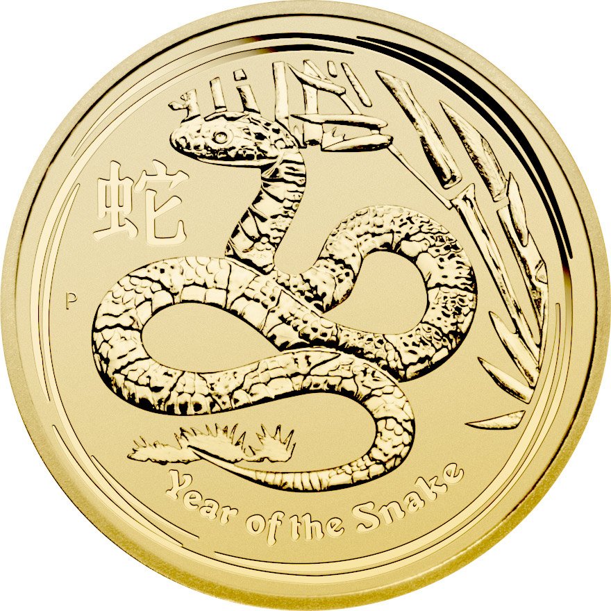 Front of the Gold Lunar II 1 oz - Snake 2013