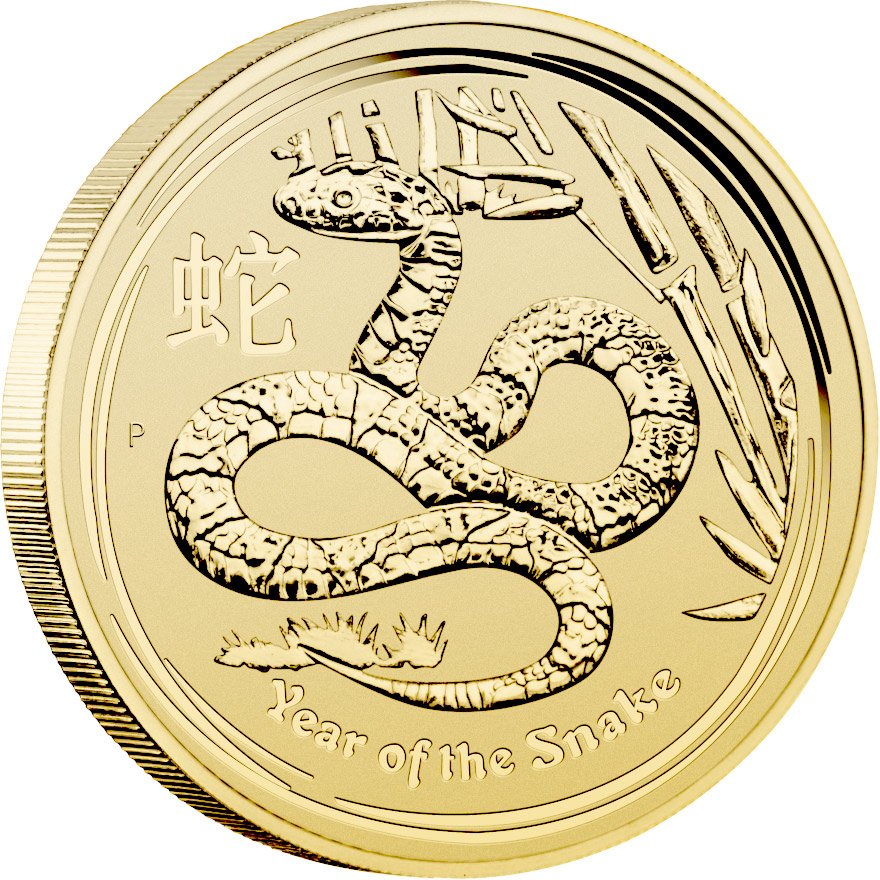 Side view of the Gold Lunar II 1 oz - Snake 2013