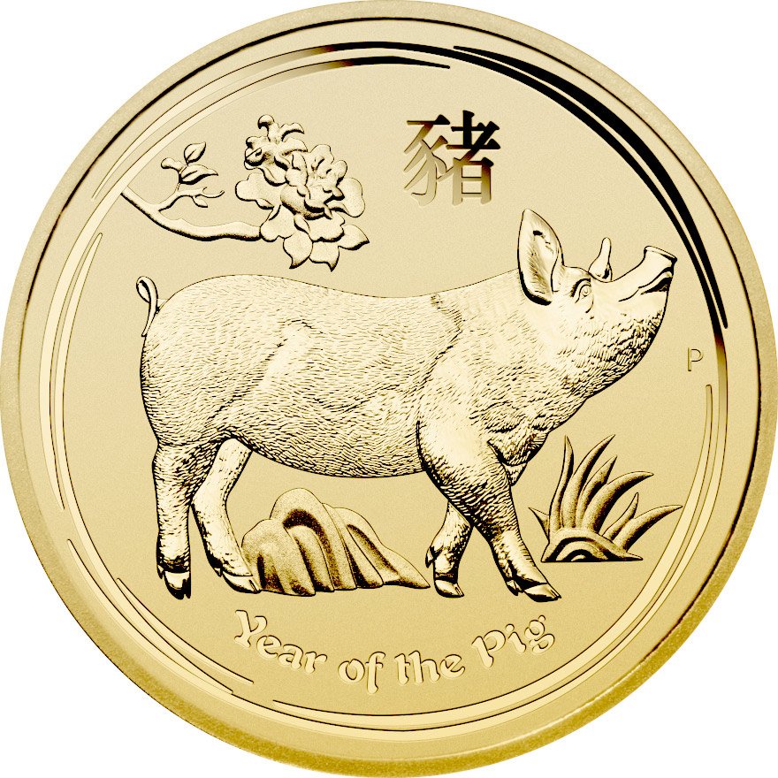 Front of the Gold Lunar II 1 oz - Pig