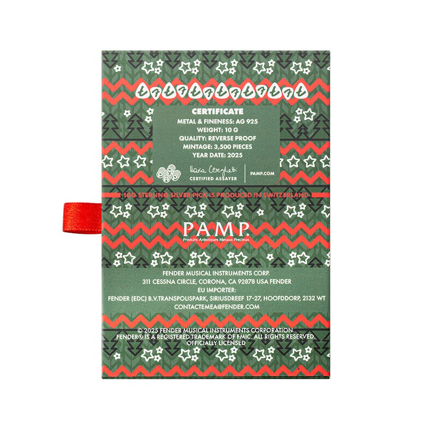 Silver Fender Plectrum 10 g Christmas  in the case (backview)