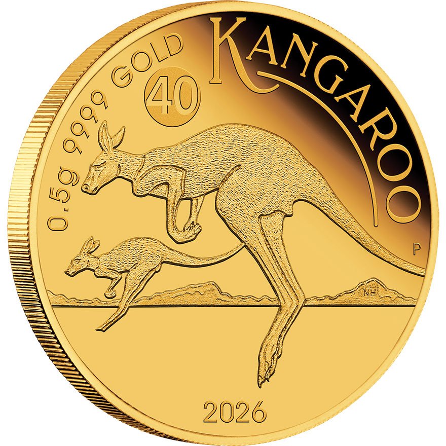Side view of Gold Kangaroo 0.5g Proof 2026