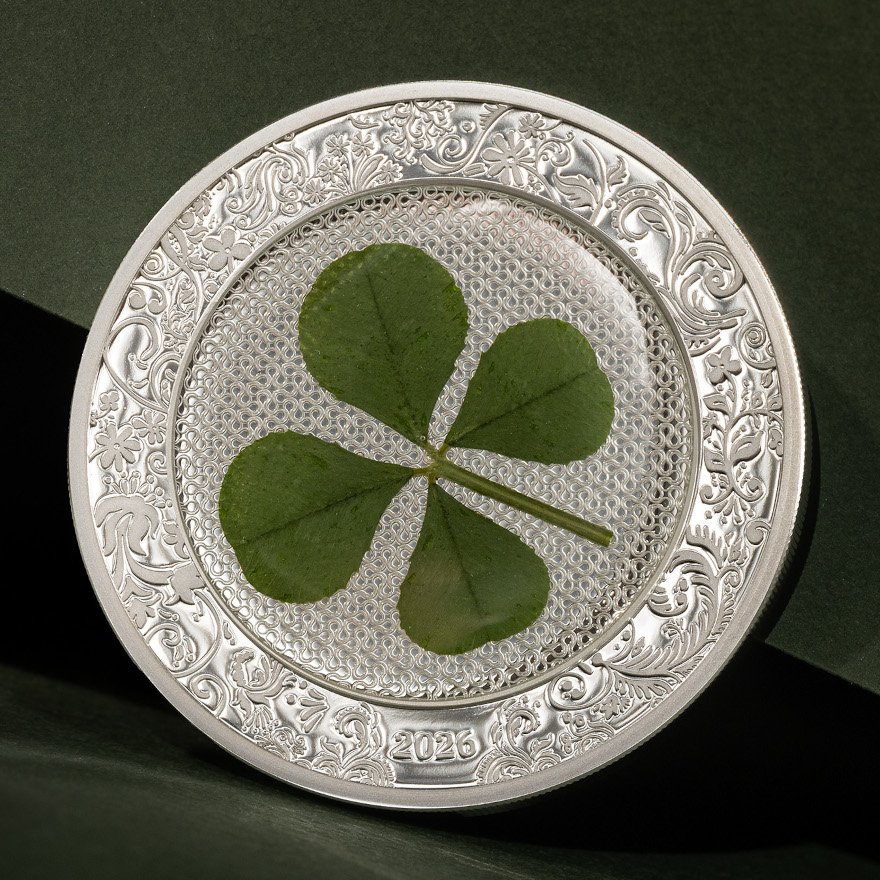 side view of the Silver cloverleaf 1 oz PF - 2026