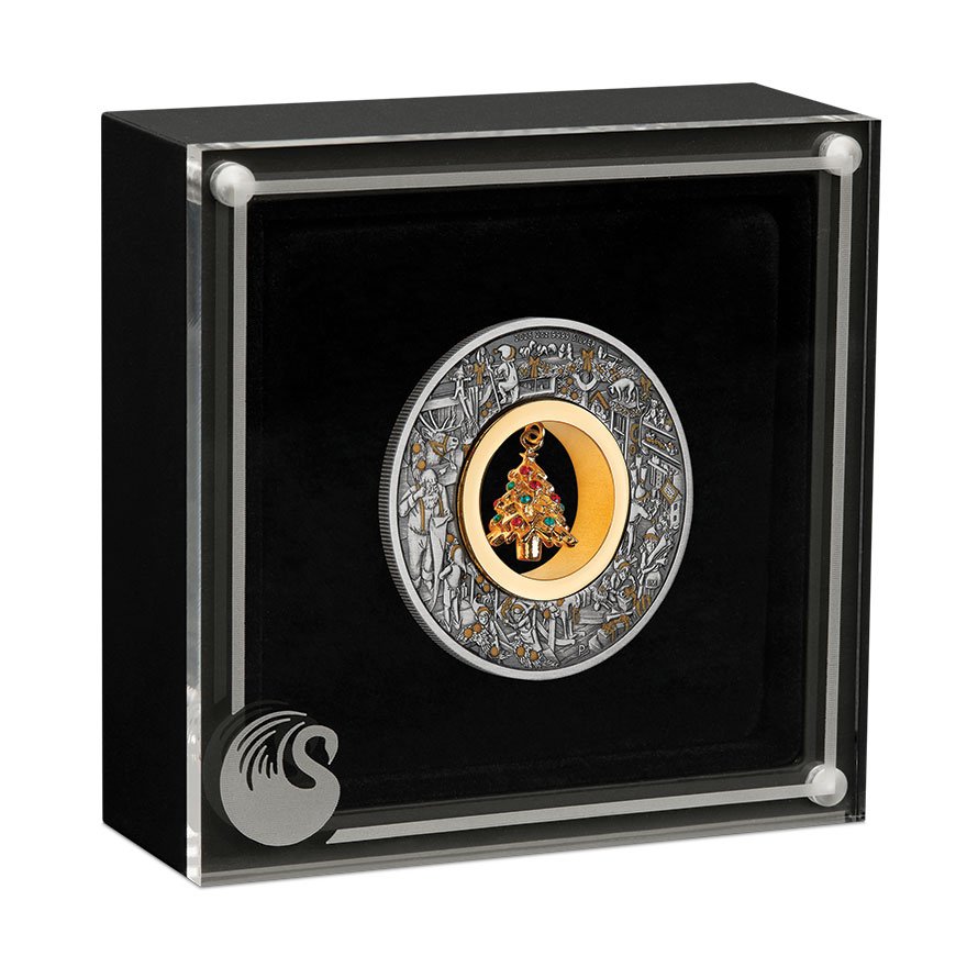 Silver Santas Workshop 2 oz - Antique Finish 2025 in the original coin case