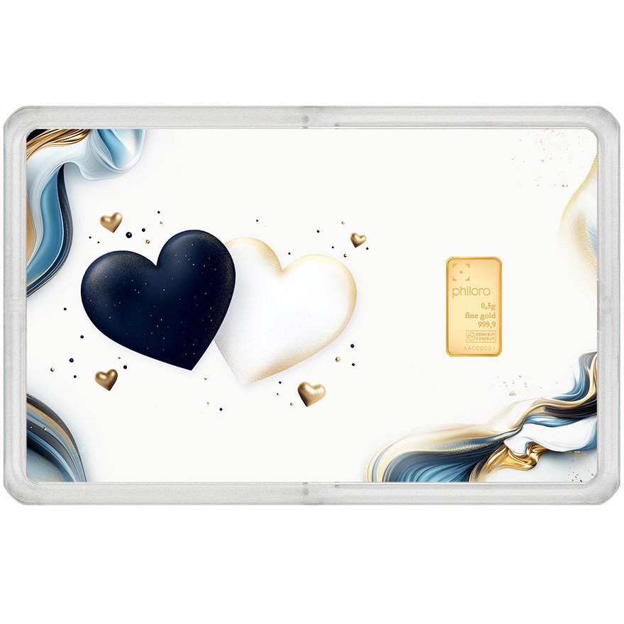 View 1: Goldbarren 0,5 g - philoro Geschenkkarte "Ein Geschenk von Herzen"