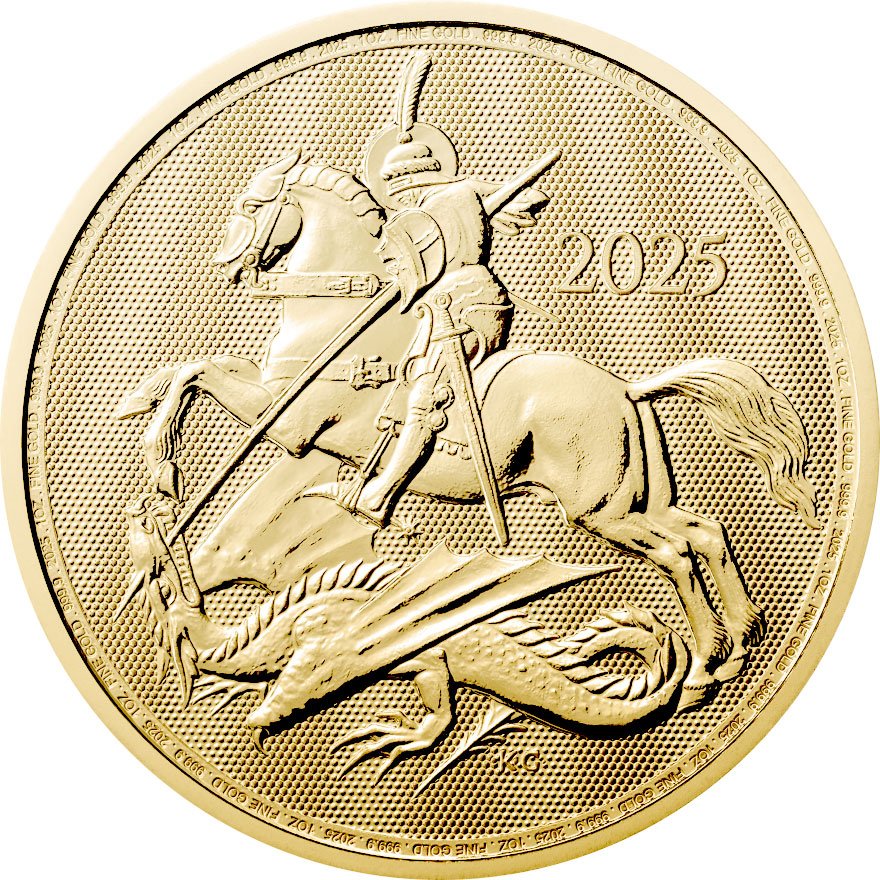 Front of the Gold St George and the Dragon 1 oz - 2025