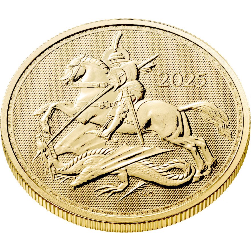Side view of the Gold St George and the Dragon 1 oz - 2025