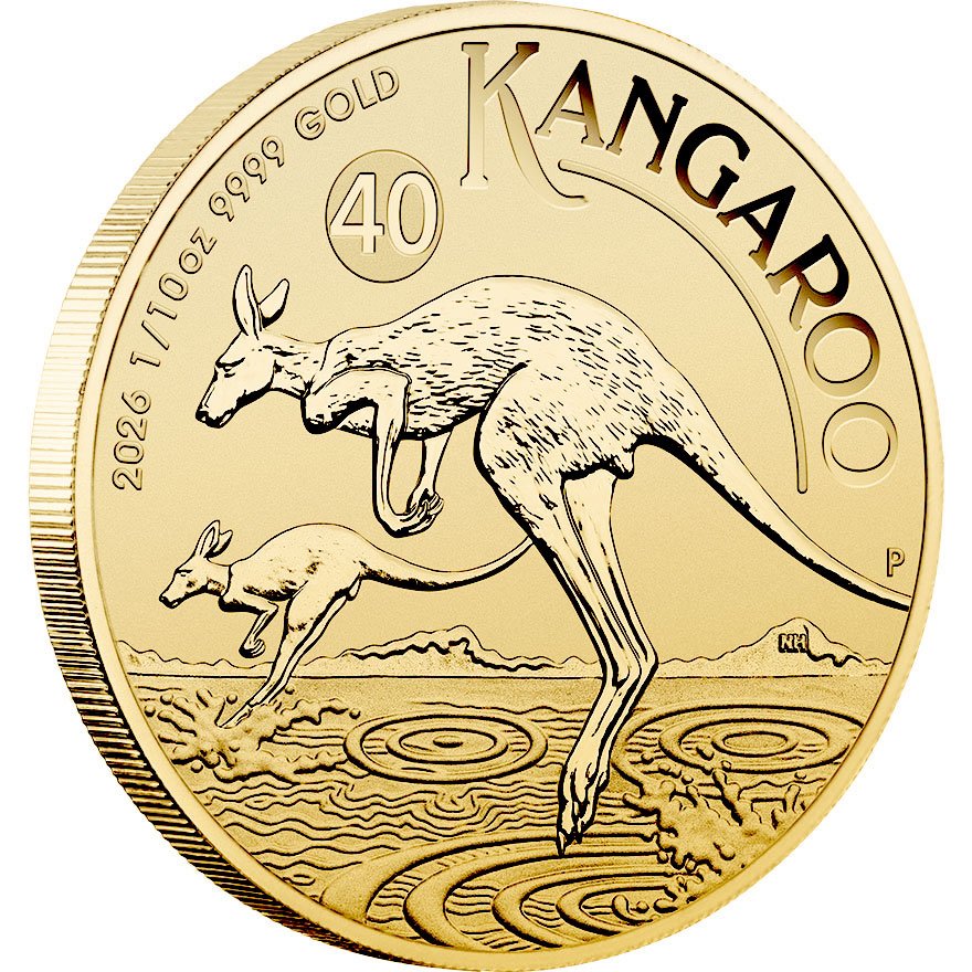 Side view of the Gold Kangaroo 1/10 oz - 2026