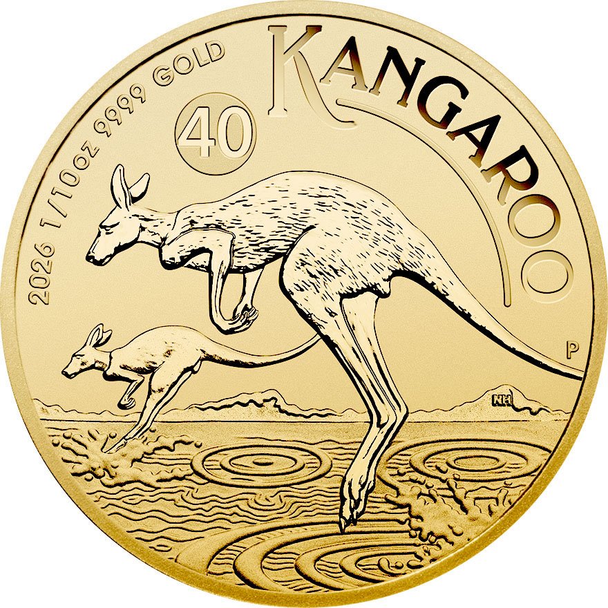 Front of the Gold Kangaroo 1/10 oz - 2026