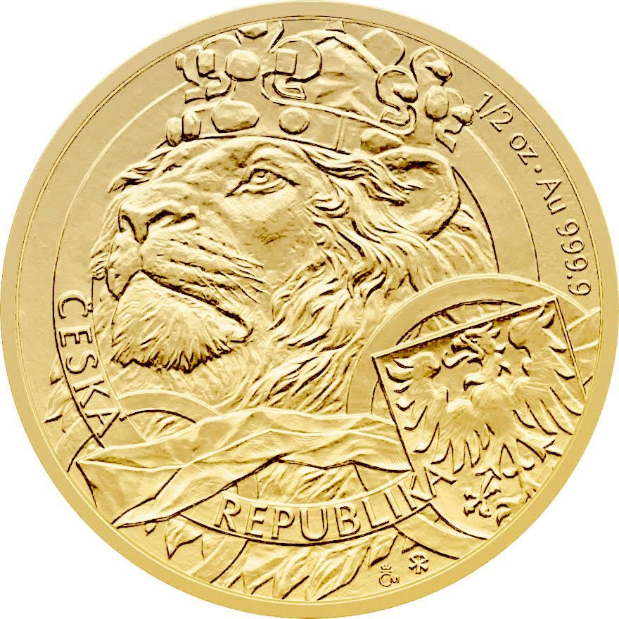 Front of the Gold Czech Lion 1/2 oz - 2025