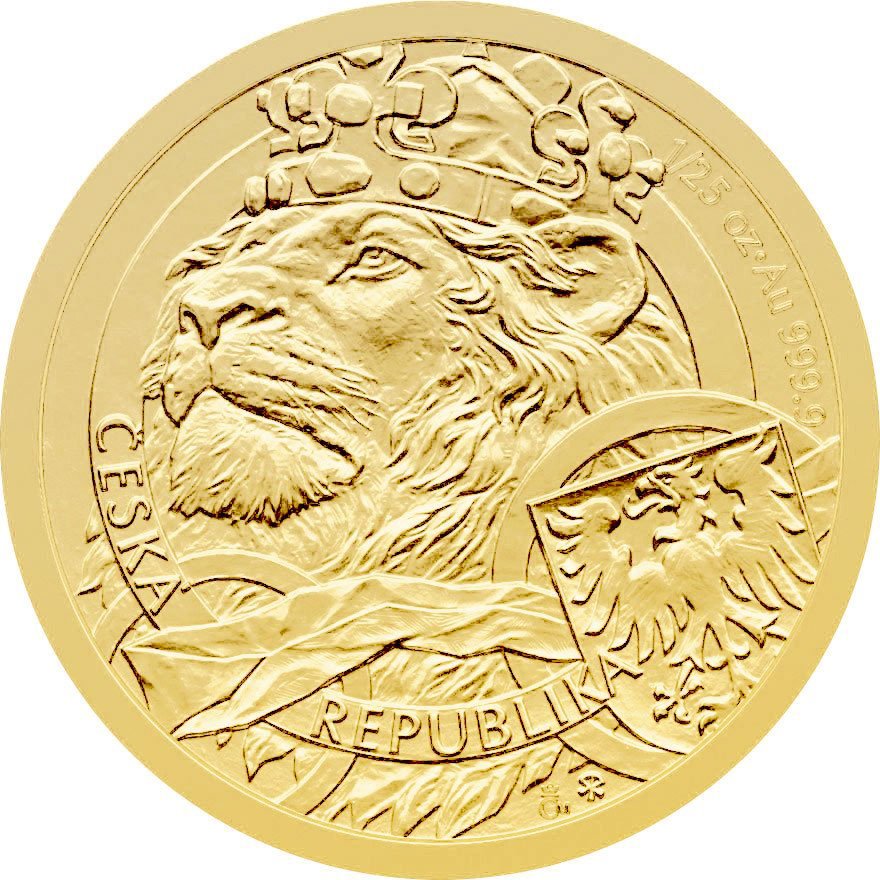 Front of the Gold Czech Lion 1/25 oz - 2025