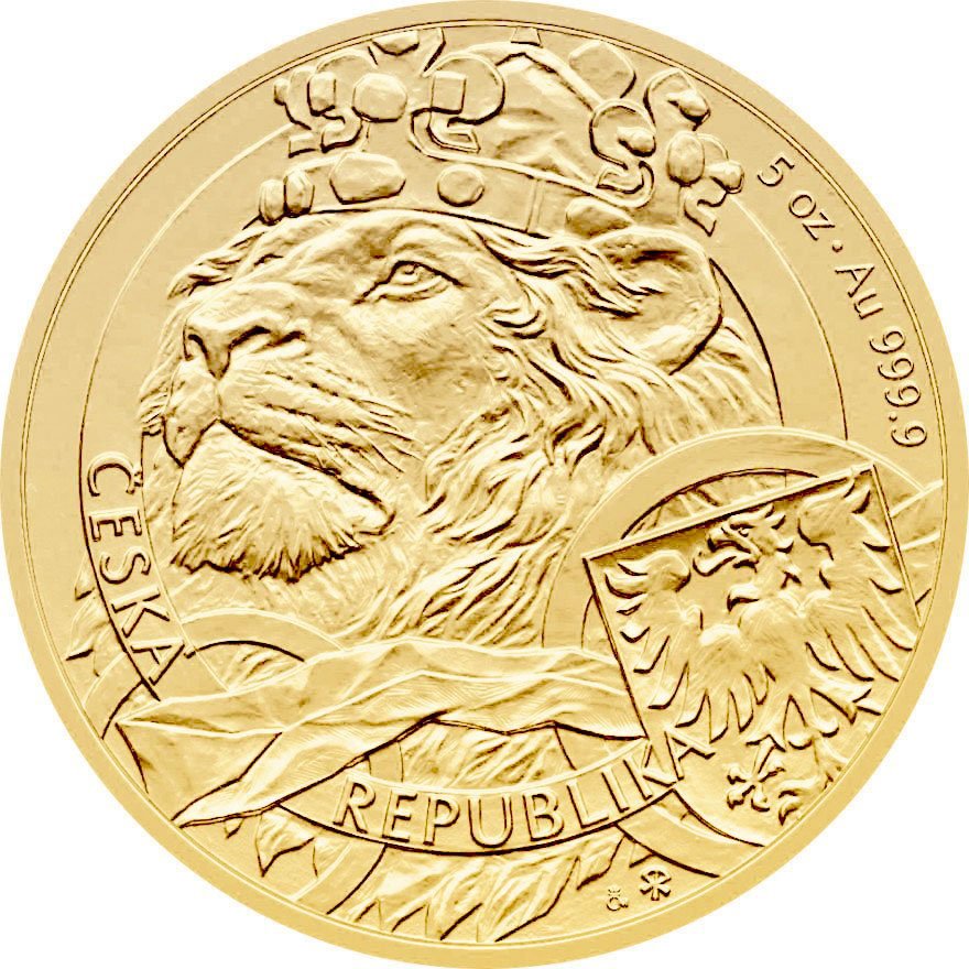 Front of the Gold Czech Lion 5 oz - 2025