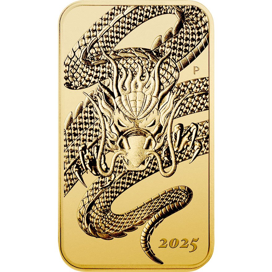 Front of the Gold Dragon Rectangle 1 oz - 2025
