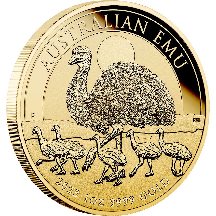 Side view of the Gold Emu 1 oz - 2025