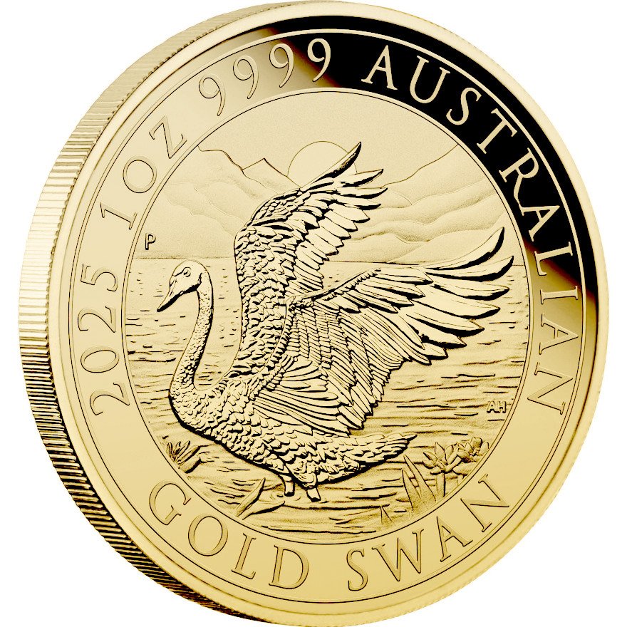 Side view of the Gold Swan 1 oz - 2025