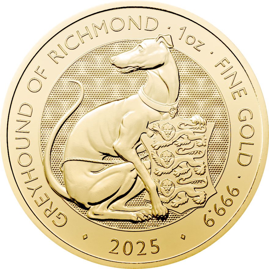 Front of the Greyhound of Richmond 1 oz - Royal Tudor Beasts 2025