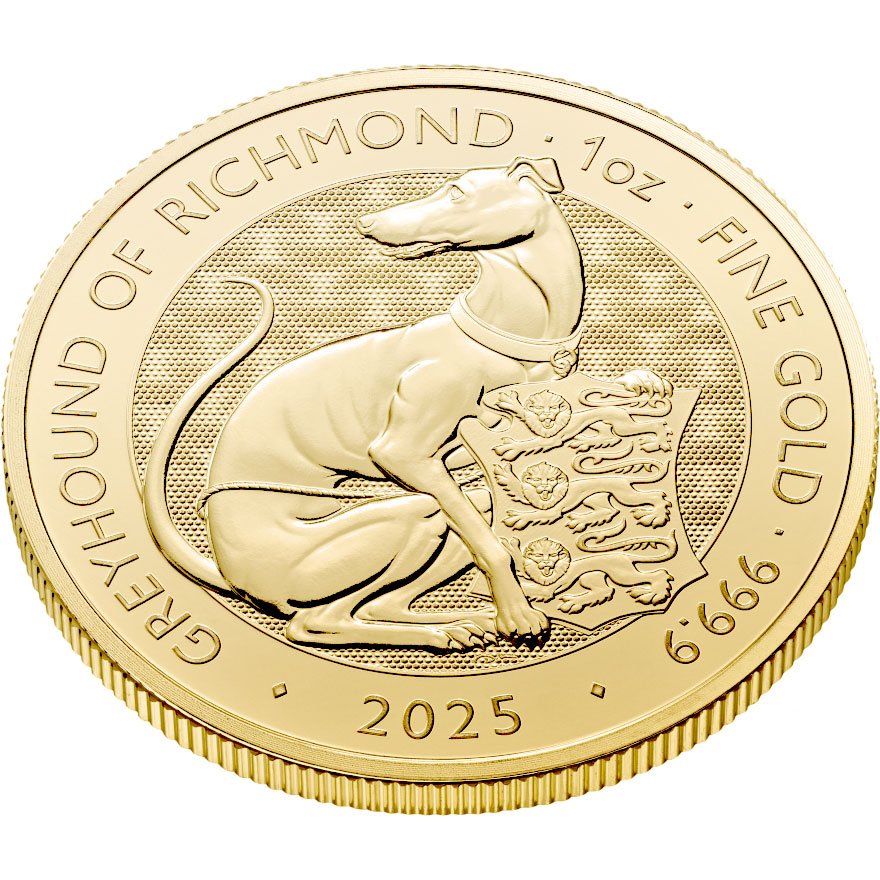 Side View of the Greyhound of Richmond 1 oz - Royal Tudor Beasts 2025