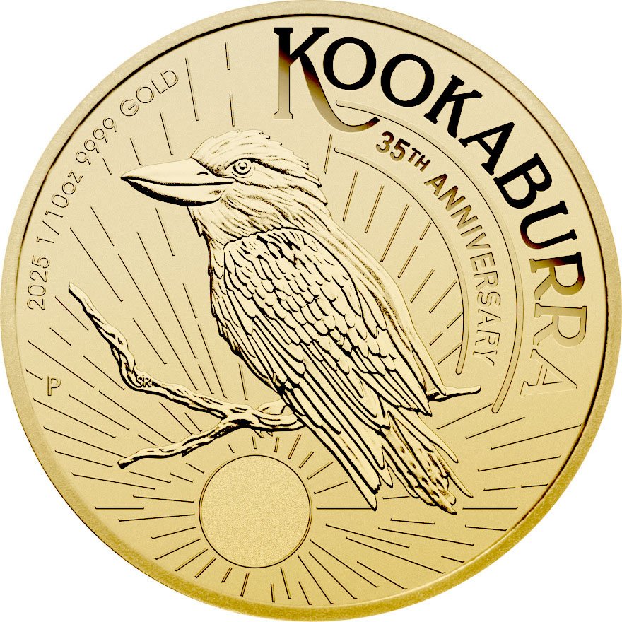 Front of the Gold Kookaburra 1/10 oz - 2025