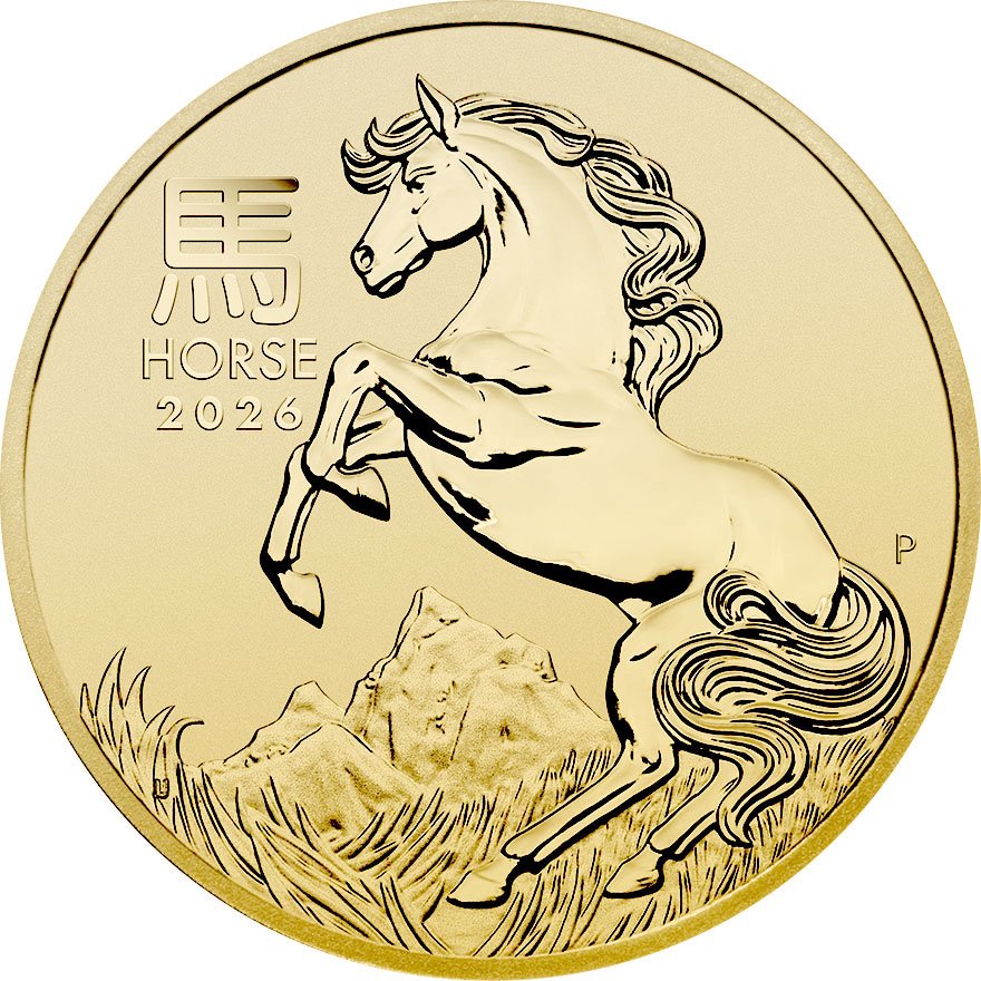 Front of the Gold Lunar III 1 oz - Horse 2026