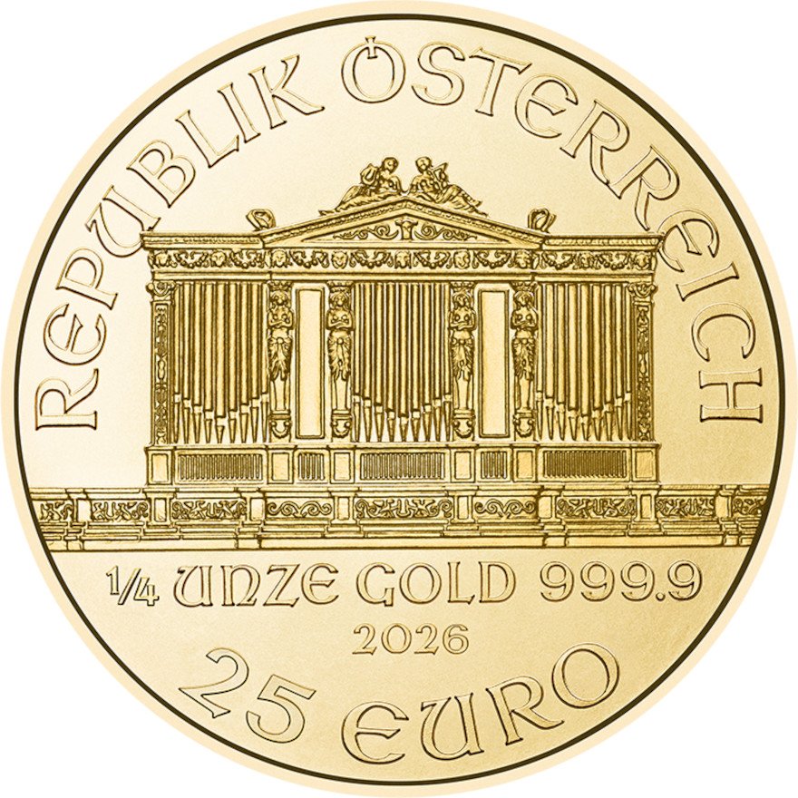 Back of the Gold Philharmonic 1/4 oz - 2026