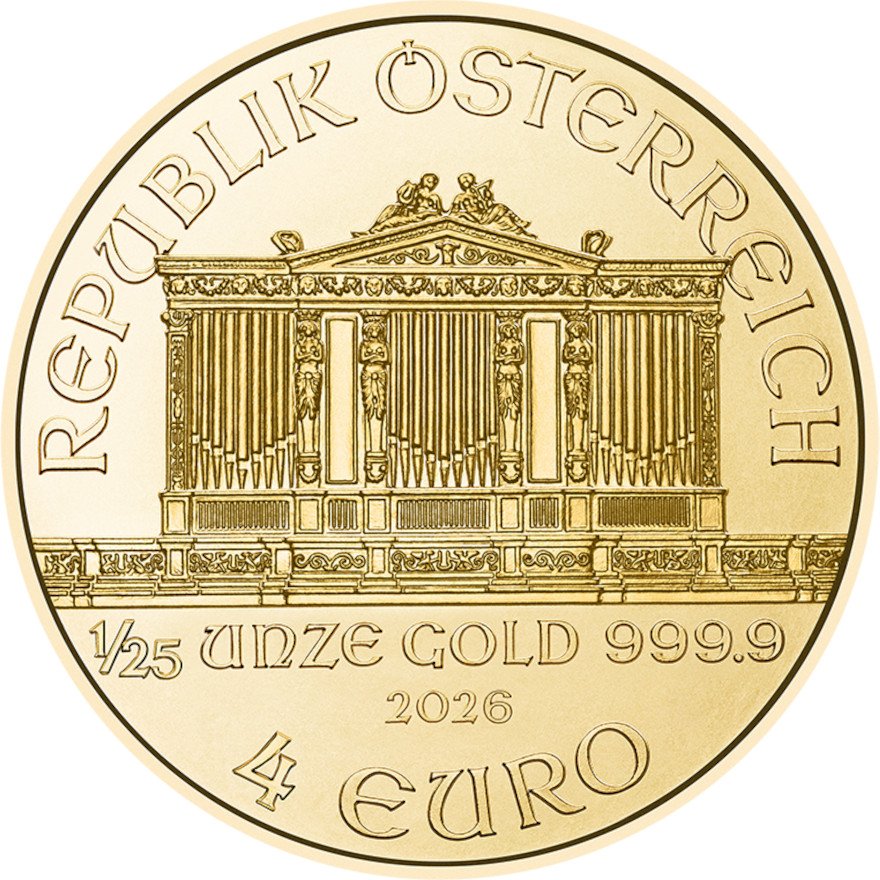 Back of the Gold Philharmonic 1/25 oz - 2026