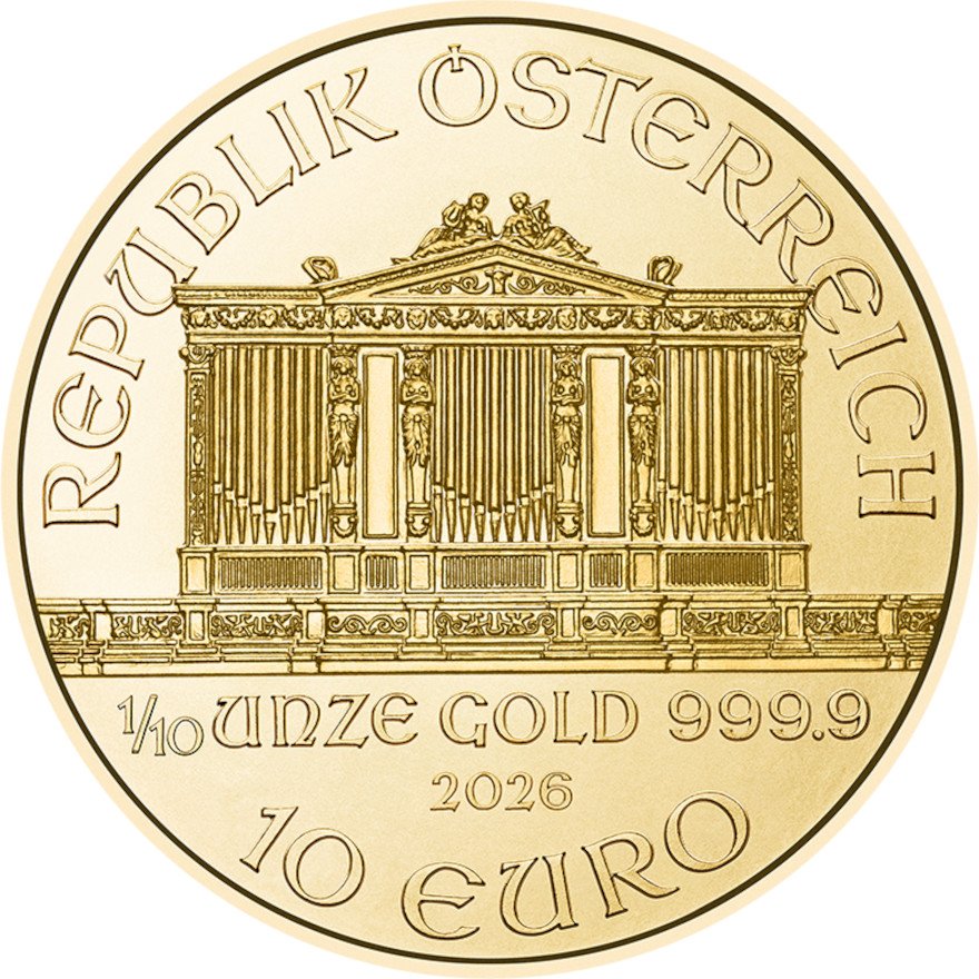 Back of the Gold Philharmonic 1/10 oz - 2026