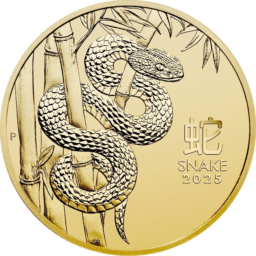 Front of the Gold Lunar III 1/4 oz - Snake 2025