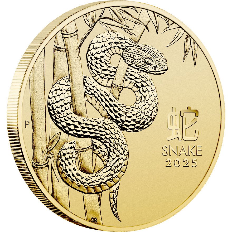 Side view of the Gold Lunar III 1/4 oz - Snake 2025