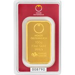Front of the Gold bar 100 g - Austrian Mint in the blister card (Production version 2)