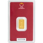 Front of the Gold bar 2 g - Austrian Mint in the blister card (Production version 2)