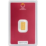 Front of the Gold bar 1g - Austrian Mint in the blister card (Production version 2)