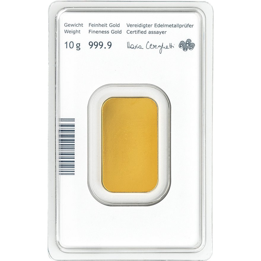 Back of the Gold bar 10 g - Austrian Mint in the blister card (Production version 2)