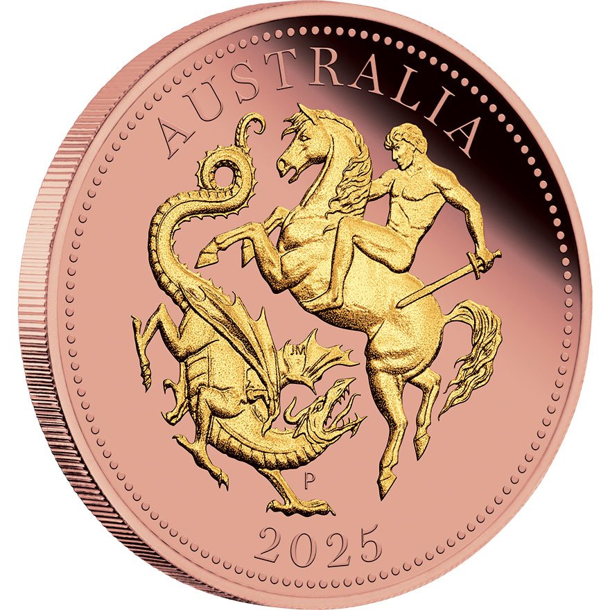Side view of the Gold Five Sovereign PF Roségold Perth Mint - 2025