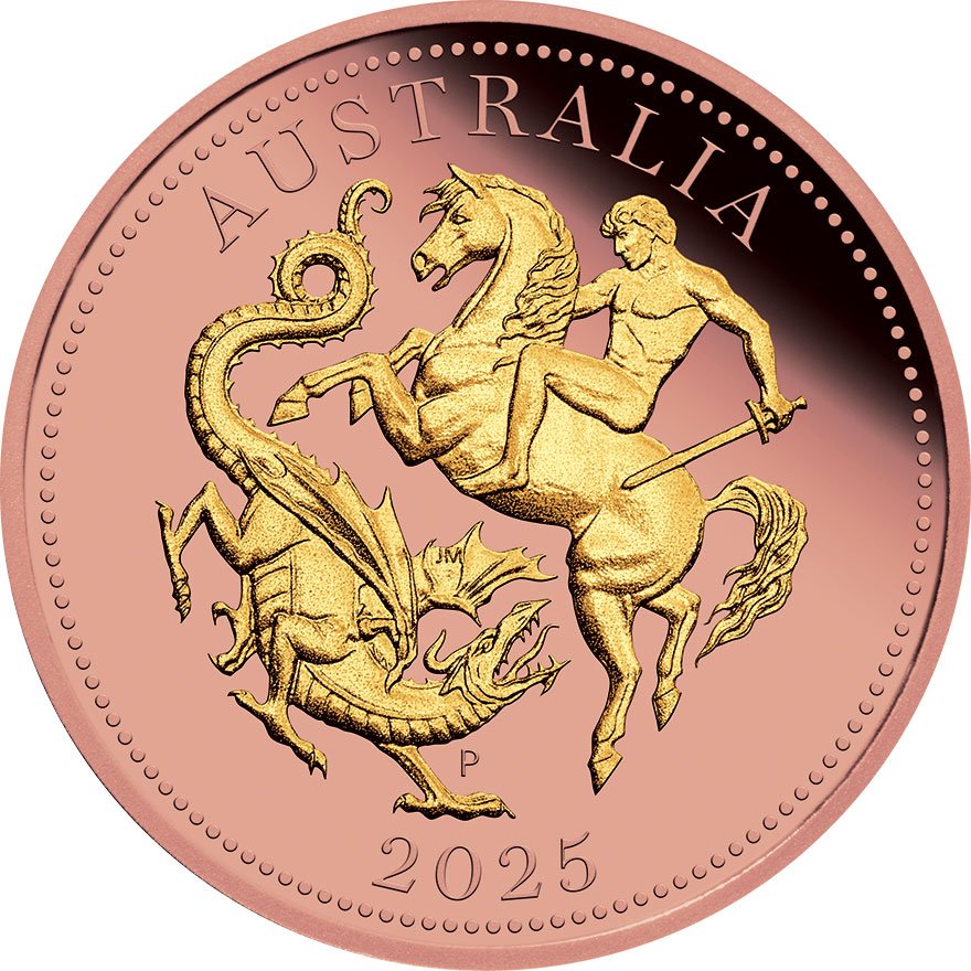 Front of the Gold Five Sovereign PF Roségold Perth Mint - 2025