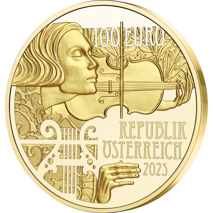 Side view of Gold 125 Years Vienna Symphony Orchestra 1/2 oz Proof - 2025