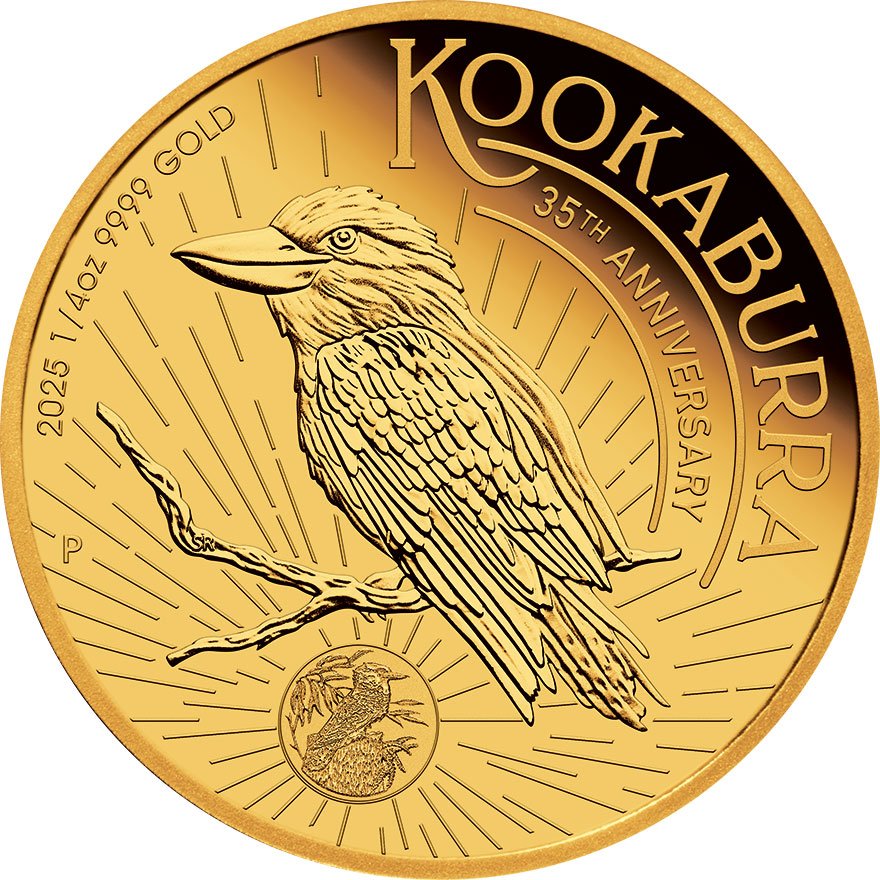 Front of the Gold Kookaburra 1/4 oz Proof - High Relief 2025 
