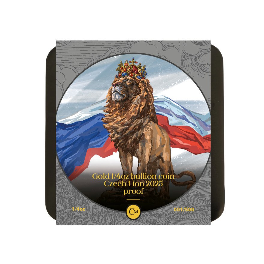 Gold Czech lion 1/4 oz - Proof - 2025 original coin case