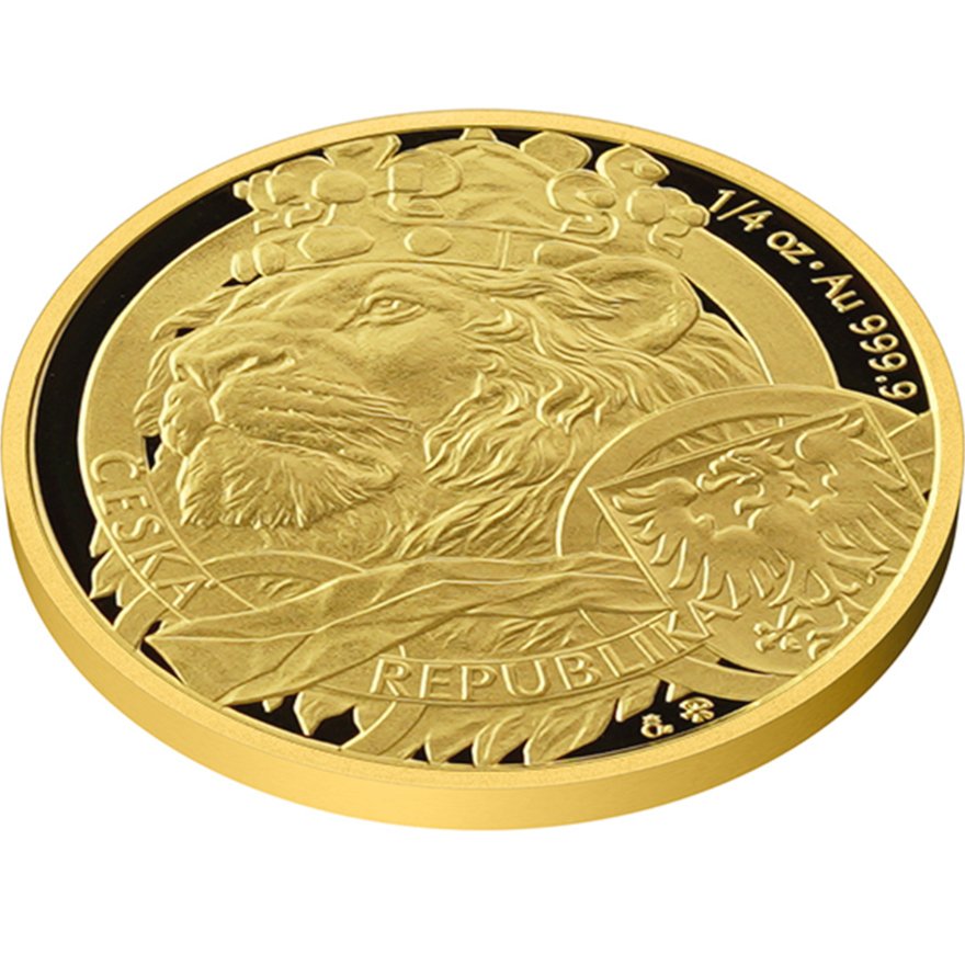 side view of the Gold Czech lion 1/4 oz - Proof - 2025