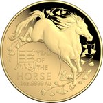 Gold Lunar Pferd 1 oz PP gewölbte Prägung - RAM 2026 Front of the Gold Lunar Horse 1 oz PF domed coin - RAM 2026