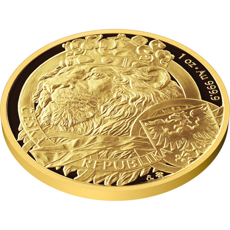side view of the Gold Czech lion 1 oz - Proof - 2025