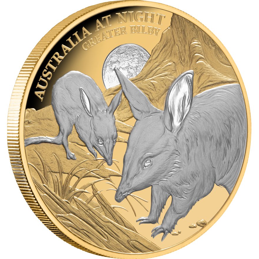 Side view of Gold Greater Bilby 1 oz Proof - 2026