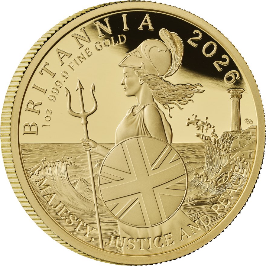 Side view of Gold Britannia 1 oz Proof - 2026
