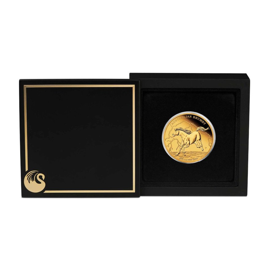 Gold Australian Brumby 1 oz Proof - 2025 in the original coin case
