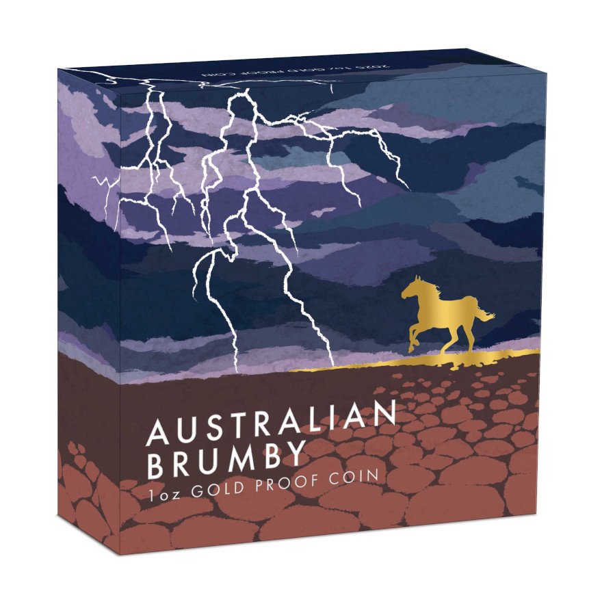Gold Australian Brumby 1 oz Proof - 2025 in the original coin box