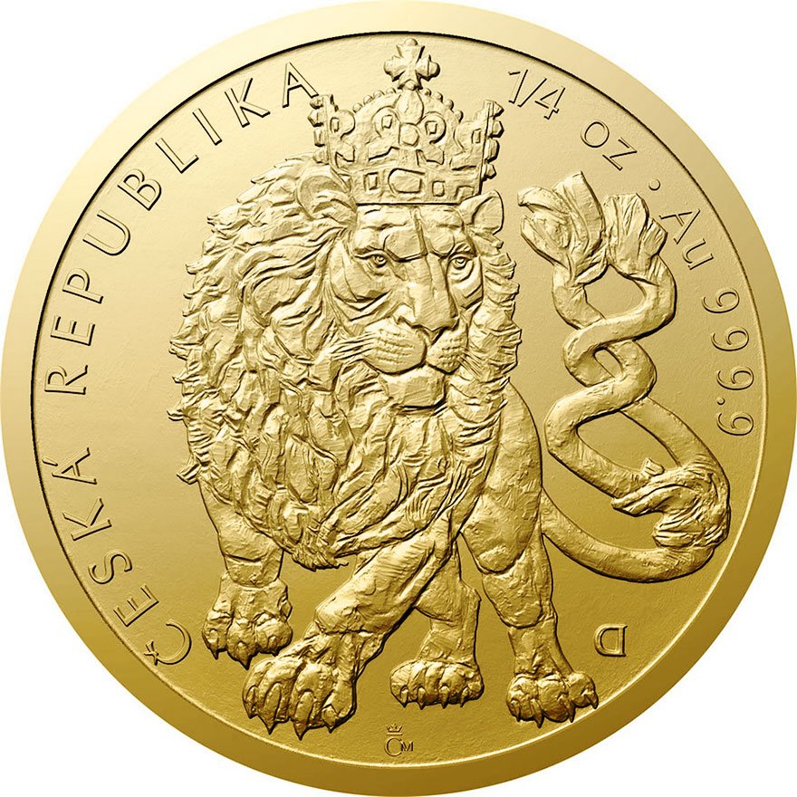 Front of Gold Czech Lion 1/4 oz 2026