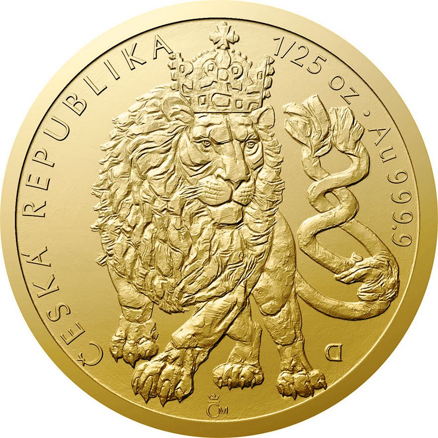 Front of Gold Czech Lion 1/25 oz 2026