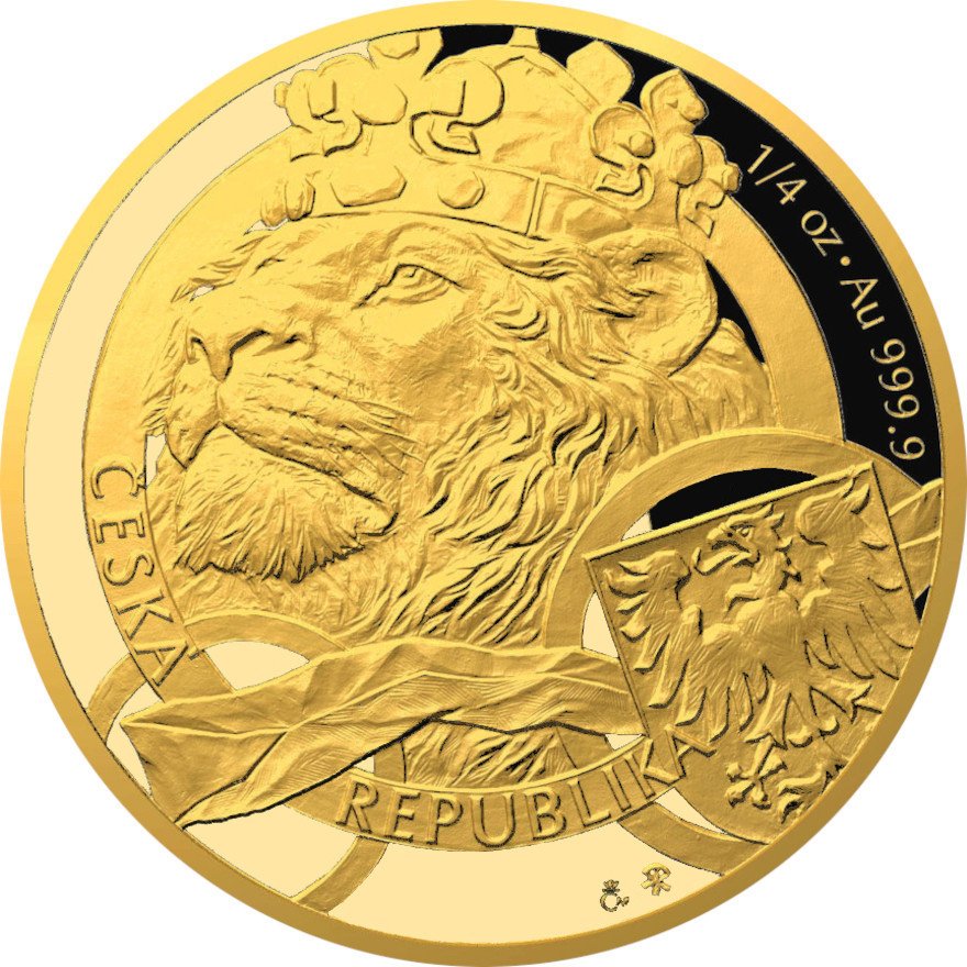 Front of the Gold Czech lion 1/4 oz - Proof - 2025