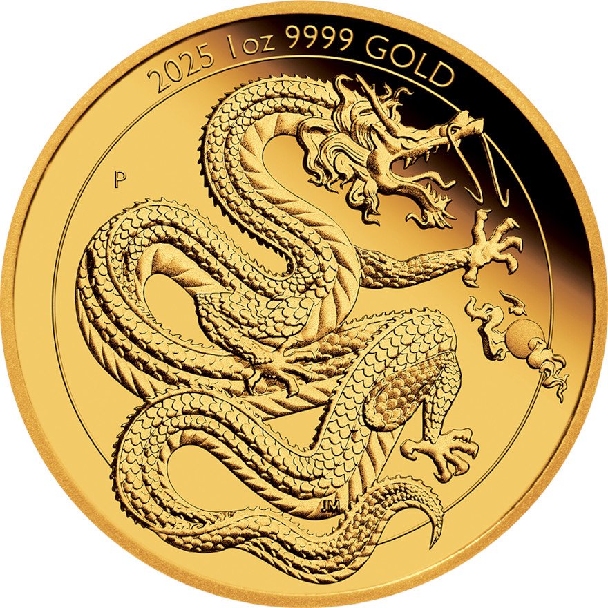 Front of the Gold Dragon Chinese Mythical Creatures 1 oz PF - 2025