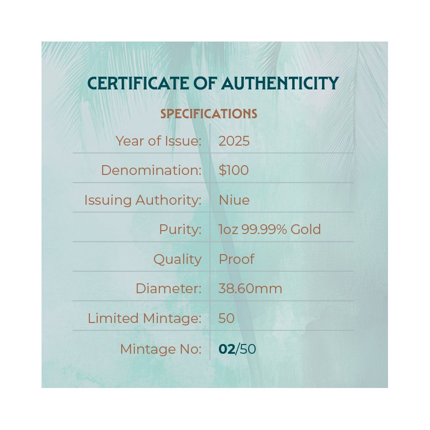 COA of Gold Flamingo 1 oz Proof 2025