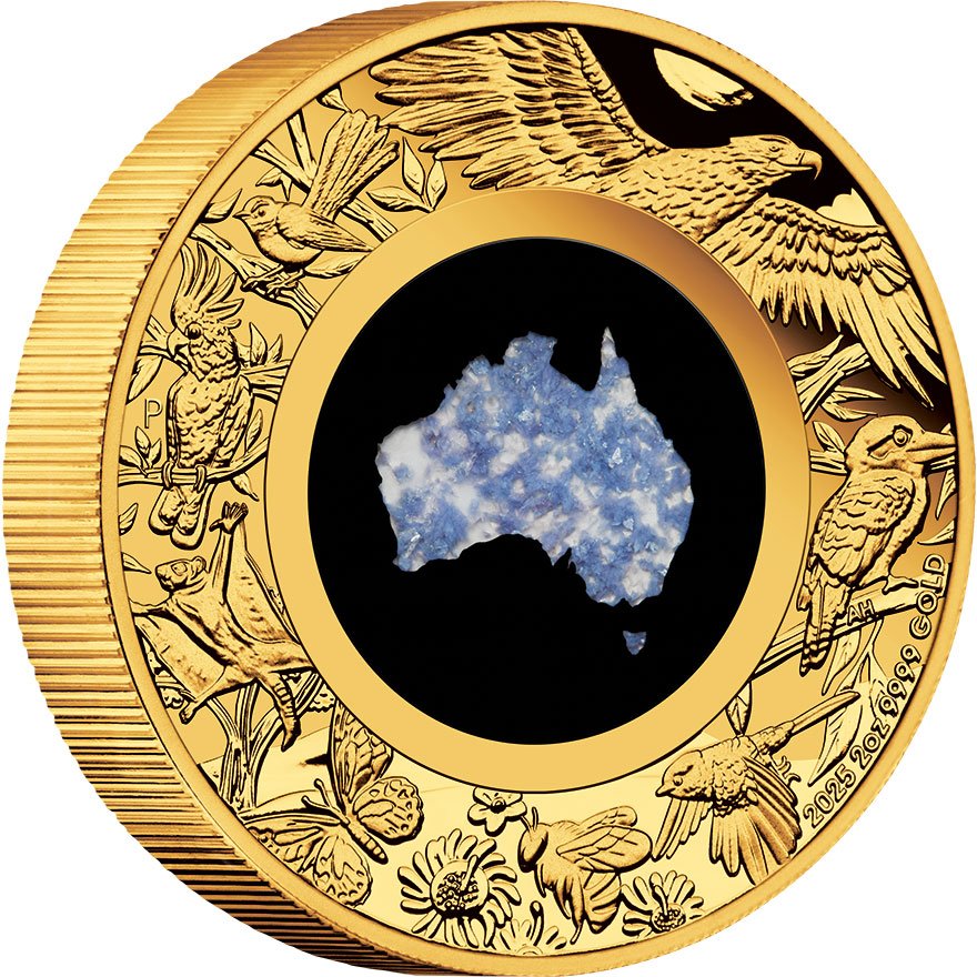 Side view of Gold Great Southern Land 1 oz PF - Lepidolith Coin